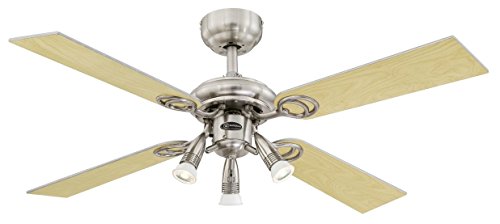 105 cm Deckenventilator Pearl 72118 mit drei Strahlern und vier Flügeln, Ausführung in Edelstahl 105 cm Deckenventilator Pearl 72118 mit drei Strahlern und vier Flügeln, Ausführung in Edelstahl von Westinghouse