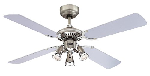 105 cm Deckenventilator Princess Euro 72112 mit drei Strahlern und vier Flügeln, Ausführung in dunklem Zinn/Chrom 105 cm Deckenventilator Princess Euro 72112 mit drei Strahlern und vier Flügeln, Ausführung in dunklem Zinn/Chrom von Westinghouse
