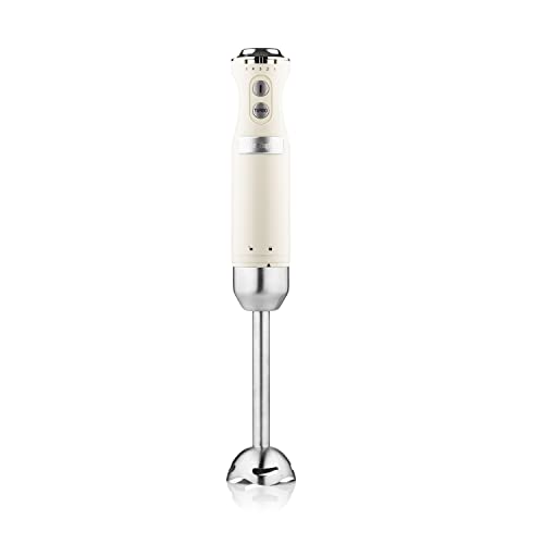 Westinghouse Retro Stabmixer, 4 Geschwindigkeitsstufen, Turbofunktion, 2 Flügelmesser, Edelstahl, Ergonomischer Griff, Abnehmbarer Stab, 600 Watt, weiß von Westinghouse