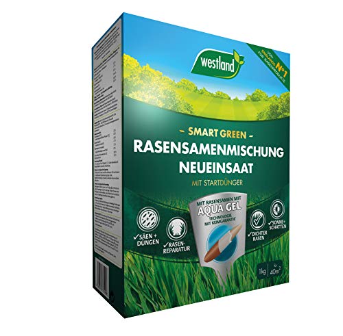 Westland Smart Green Rasensamenmischung Neueinsaat, 1 kg, 40 m² – Rasensamen zur Neusaat und Revitalisierung, Gras-Saat mit Startdünger von Westland