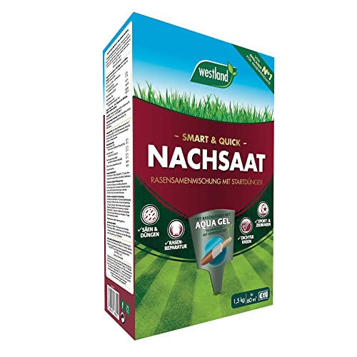 Westland Smart & Quick Rasensamenmischung Nachsaat, 1,5 kg, 60 m² – Gras-Saat mit Startdünger für gesunden und dichten Rasen von Westland