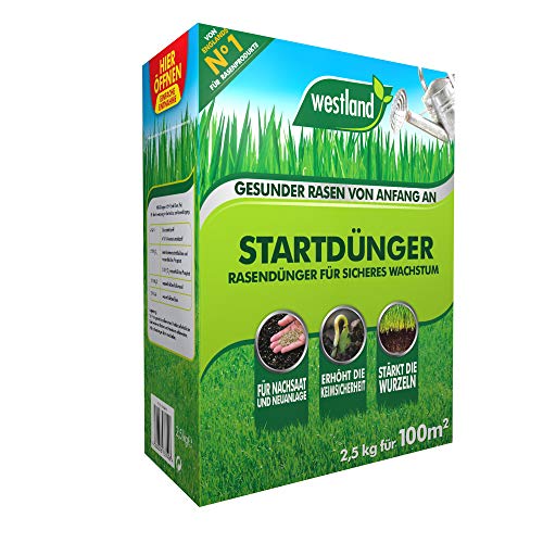 Westland Startdünger, 2,5 kg, 100 m² – Rasendünger abgestimmt auf jungen Rasen, feines Rasen-Granulat zur gesunden Wurzelentwicklung von Westland