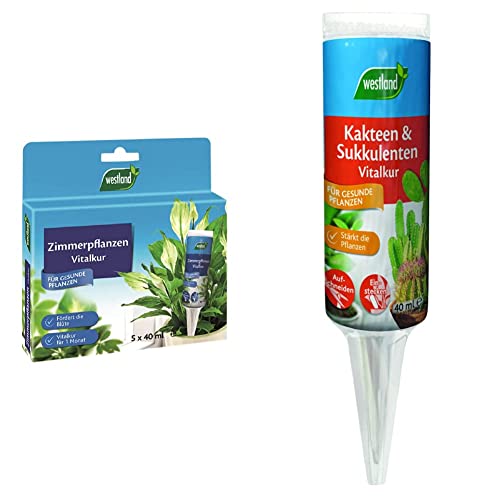 Westland Zimmerpflanzen Vitalkur, 5x 40 ml – Pflanzendünger für gesundes Wachstum und Blüte, gebrauchsfertiger Flüssigdünger & Kakteen & Sukkulenten Vitalkur, 40 ml – für gesundes Wachstum von Westland