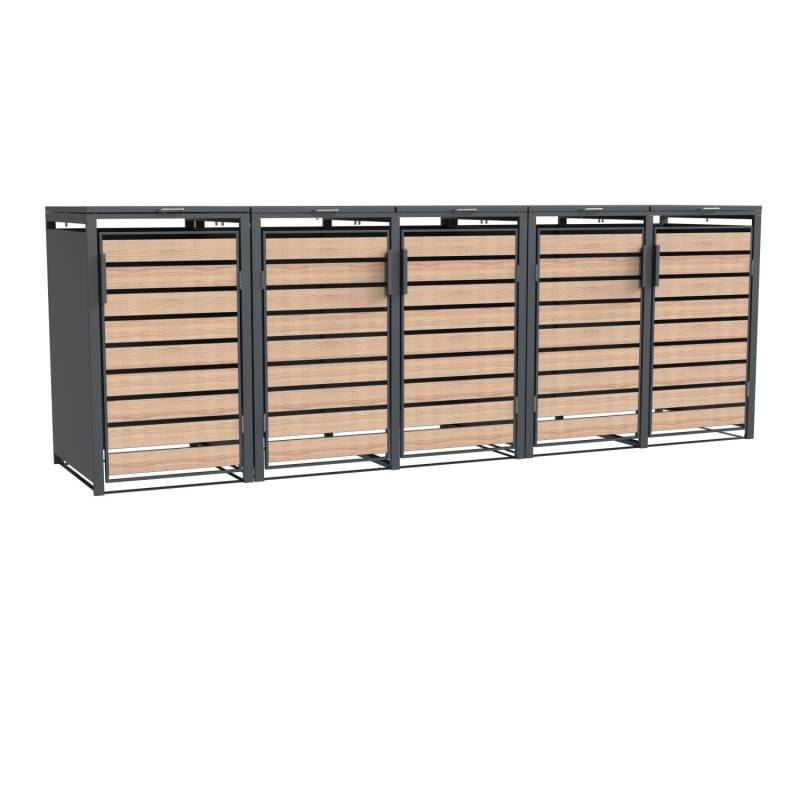 Westmann Mülltonnenbox Lacina 5 x 240 l Anthrazit/Holzoptik 80 x 332 x 116 cm von Westmann