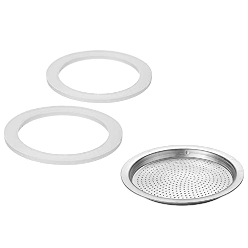 Westmark 2 Ersatz-Silikondichtringe + 1 Ersatz-Filterplättchen für Espressokocher 24602260 (3 Tassen), Brasilia, Silikon/Edelstahl, 2460228E von Westmark