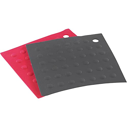 Westmark 2 Untersetzer/Topflappen, Quadratisch, Maße: ca. 18 x 18 cm, Silikon, Silicone, Farbe: Rot/Schwarz, 15582270 von Westmark