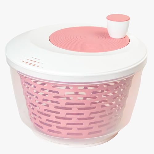 Westmark Salatschleuder, Fassungsvermögen: 4,4 Liter, ø 23,5 cm, Kunststoff, BPA-frei, Spinderella, Farbe: Transparent/Weiß/Rosa, 2430226P von Westmark