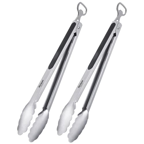 Westmark 2x Grill- u. Servierzange Classic Spezial Mix – Mit Edelstahllaffen und gummierten Griffen, Mit Flaschenöffner, Länge: je 35 cm, Edelstahl/Kunststoff –Silber/Schwarz, 162522EÖ von Westmark