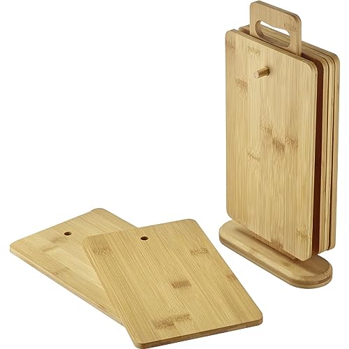 Westmark Frühstücksbrettchen Set – 6 Brotbretter inkl. Halterung, Brettchen für Frühstück und Abendbrot, auch ideal als Schneidebretter oder Servierplatten – Bambus, 7-tlg. von Westmark