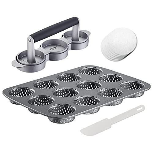 Westmark Burger-Set, 4tlg., Mini Hamburgermaker + Burger Papier (100x) + 12er Burger Brötchen Backform + Schaber/Kuchenlöser, Kunststoff/Stahl/Aluminium/Papier, Anthrazit/Weiß/Silber/Schwarz, 622322E7 von Westmark