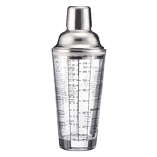 Westmark Cocktail Shaker Sam – Shaker mit Skala und Sieb, professioneller Cocktail-Mixer, Bar Zubehör, inkl. Rezepte zum Mixen von Margarita und mehr – Edelstahl, Glas, 400 ml von Westmark