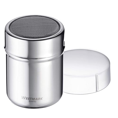 Westmark Puderzuckerstreuer, Mit Frischhaltedeckel, Fassungsvermögen: ca. 80 – 100 gr, Kunststoff/Rostfreier Edelstahl, Silber/Transparent, 69502260 von Westmark