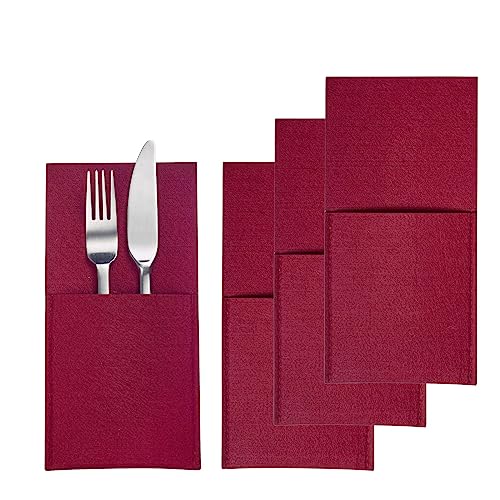 Westmark Bestecktaschen Cozy – Set aus 4 Besteckhaltern, edle Besteckhüllen als Tischdekoration, ideal für Esstisch Zuhause oder Gastronomie – Polyester, Rot von Westmark