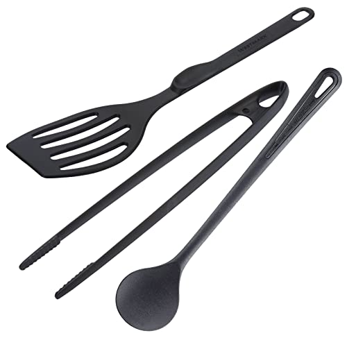 Westmark Brat-Set, 3-tlg.: Servierpinzette, Pfannenwender und Rührlöffel, Kunststoff, Länge: 29 bis 33 cm, Schwarz, 203522E7 von Westmark