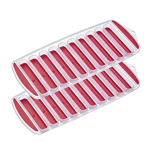 Westmark Eisbereiter Stixx – Eiswürfelform zum Herstellen von 10 schmalen Eiswürfel-Sticks, ideal für Flaschen, Transparent/Rot – Kunststoff, BPA-frei, 2 Stück von Westmark