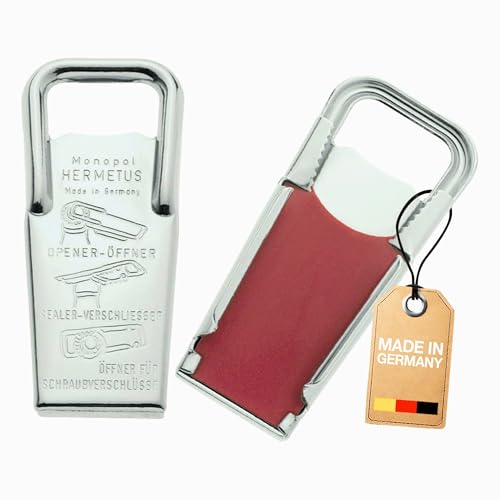 Westmark Flaschenöffner und -verschließer/Schraubverschlussöffner, 3-in-1, Monopol Edition, Stahl/Gummi, Hermetus, Silber/Rot, 61833360 von Westmark