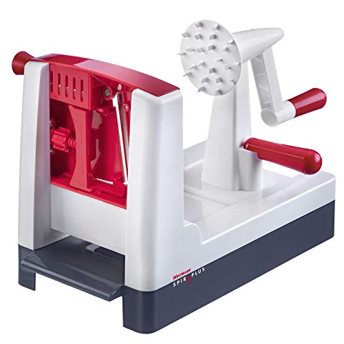 Westmark Gemüse-Spiralschneider mit 1 Schneideinsatz für 4 Spiralvarianten, Schneidstärke verstellbar, Rostfreier Edelstahl/Kunststoff, Spiro Plus, Weiß/Dunkelgrau/Rot, 97132260 von Westmark