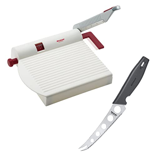 Westmark Käse-Set, 2tlg: 1 Käseschneide-Apparat + 1 Käsemesser, variable Schnittstärke, Rostfreier Edelstahl/Aluminium/Kunststoff, Fromarex, Weiß/Rot/Silber/Schwarz, 700022E6 von Westmark