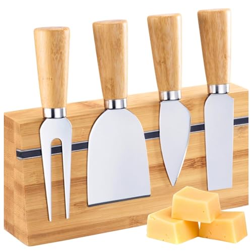 Westmark Käsemesser-Set – 5-teiliges Set mit Bambus-Halter für stilvolles Servieren verschiedener Käsesorten, Angenehmes Handling – Rostfreier Edelstahl, Bambus von Westmark