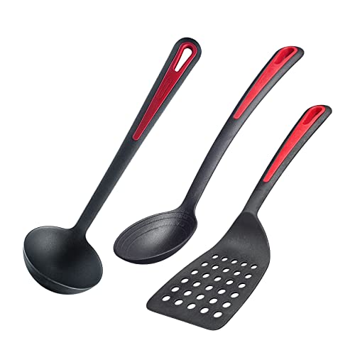 Westmark Küchenhelfer-Set, 3tlg., Je 1x Pfannenwender, Brat- u. Gemüselöffel + Suppenkelle, Kunststoff, Gallant, Schwarz/Rot, 295622E6 von Westmark