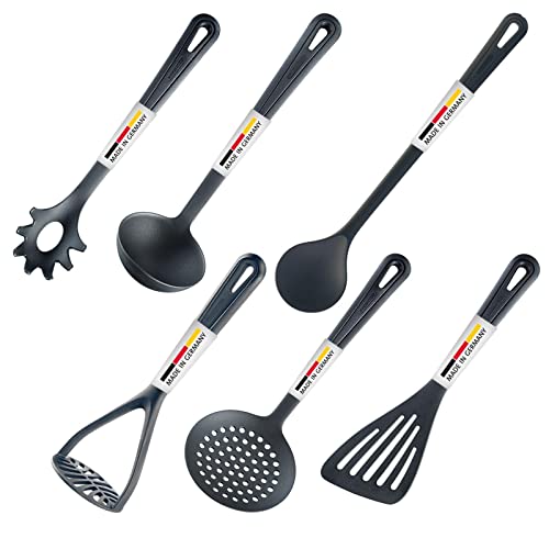 Westmark Küchenhelfer Set - 6-teilig - inkl. Pfannenwender, Kartoffelstampfer, Suppenkelle, Schaumlöffel, Spaghettilöffel, Rührlöffel - Made in Germany - praktische Küchenutensilien (schwarz) von Westmark