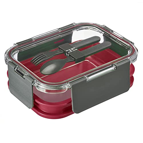 Westmark Lunch Box, Füllvolumen: 1740 ml, Zwei Etagen, Mit Besteck, 4 sichere Klick-Verschlüsse, Glas/Silikon/Kunststoff, Comfort, Transparent/Rot/Anthrazit, 236022ER von Westmark