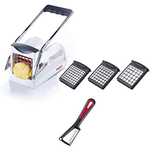 Westmark Pommes-frites Schneider im Set mit Kartoffelschäler, Fingerfood-Gemüse-Obst-Stiftler mit 3 Schneideinsätzen Easy Stix und Sparschäler Gallant, 118022E6, Weiß/Anthrazit von Westmark