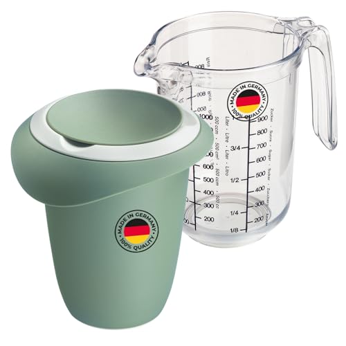 Westmark Quirltopf (1 l) und Messkanne "Gerda" (1 l) – Quirltopf mit Spritzschutz und Gummiring – Messkanne mit Skala und rutschfestem Standfuß – Mint-grün/Weiß/Transparent von Westmark