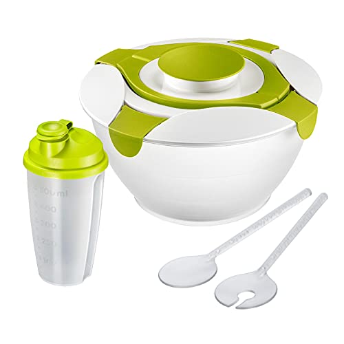 Westmark Salat-Set, 3tlg., Salatbutler, Salatbesteck und Dressingshaker, Kunststoff, Transparent/Grün, 242222E7 von Westmark