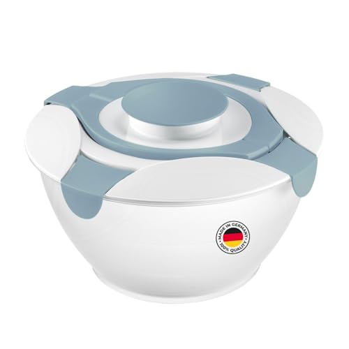 Westmark Salatbutler/-schüssel mit Tragegriffen und Dressing-Behälter, Fassungsvermögen: 6,5 Liter, Kunststoff, Praktika, Transparent/Weiß/Blau, 2422227B von Westmark