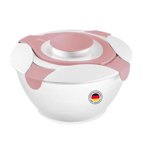 Westmark Salatbutler/-schüssel mit Tragegriffen und Dressing-Behälter, Fassungsvermögen: 6,5 Liter, Kunststoff, Praktika, Transparent/Weiß/Rosa, 2422227P von Westmark