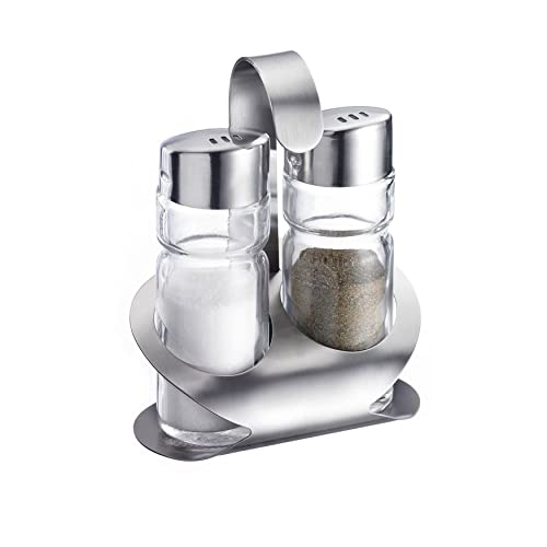 Westmark Menage Salz und Pfeffer, 3-tlg., Fassungsvermögen: je 40 ml, Rostfreier Edelstahl/Glas, Wien, Silber/Transparent, 65022260 von Westmark