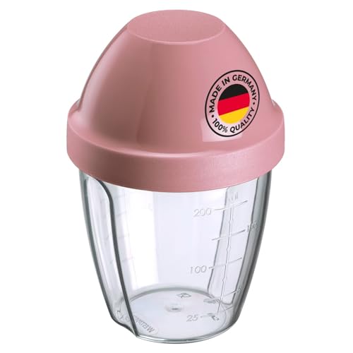Westmark Schüttelbecher – Dressingshaker mit herausnehmbarer Mixscheibe, Fassungsvermögen: 0,25 l, Höhe: 12,8 cm, Kunststoff, BPA-freier Mixbecher (Klar/Rosa) von Westmark