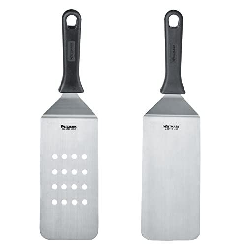 Westmark Set, 2tlg.: 2 Profi-Wender/Grill-Spachtel (Gewinkelt, Flexibel) mit gelochter und geschlossener Klinge, Rostfreier Edelstahl/Kunststoff, Master Line, Schwarz/Silber, 134122E6 von Westmark