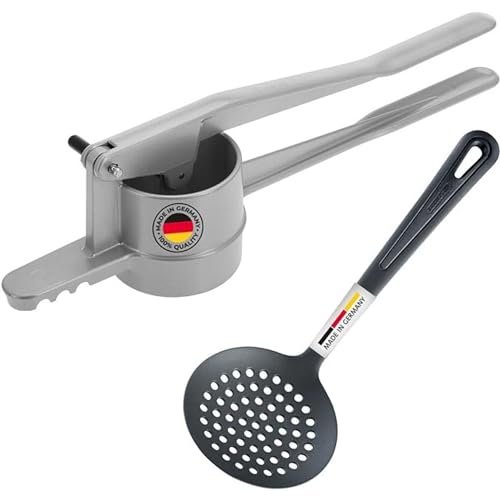 Westmark Spätzle-Set, 2tlg., 1 Spätzle-/Kartoffelpresse mit runder Lochung, Spätzlepresse + 1 Schöpflöffel, Gentle, Aluminiumdruckguss/PA, Silber/Schwarz, 611022E8 von Westmark