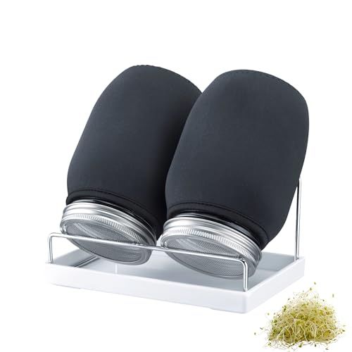 Westmark Sprossenglas, Keimglas Set 2 STK. – Keimgläser mit Edelstahl-Siebdeckel & Abtropfgestell – Für Sprossen, Microgreens, 950 ml, Glas von Westmark
