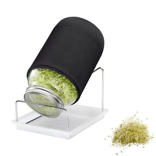 Westmark Sprossenglas Set, 1 STK. – Sprossen Anzuchtset mit Edelstahl-Siebdeckel & Abtropfgestell – Für Sprossen Samen, Microgreens & mehr – 2000 ml, Schwarz/Rot von Westmark
