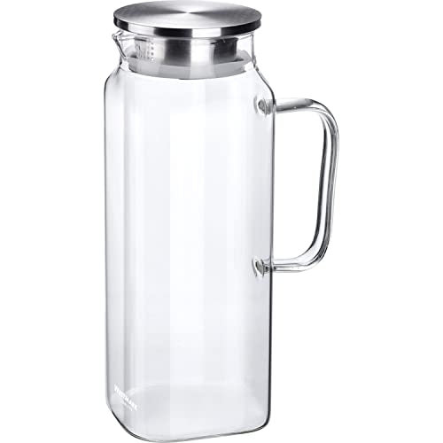 Westmark Wasser Karaffe, Fassungsvermögen: 1,8 l, Zwei Ausgießvarianten, Rostfreier Edelstahl/Glas/Silikon, Puro, Transparent/Silber, 62912260 von Westmark