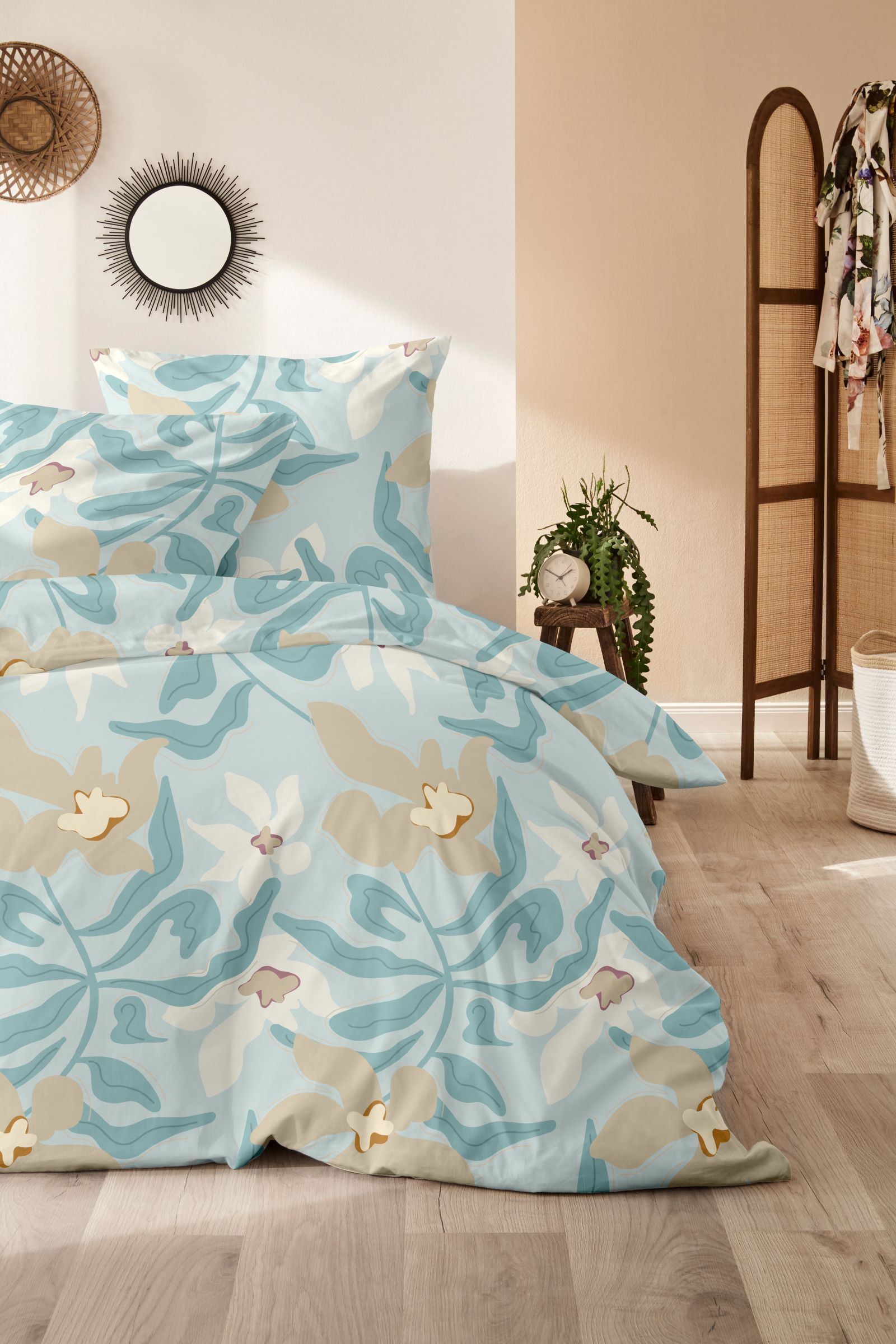 Westminster Biber Bettwäsche 135x200 Blätter Blüten beige mint sand 172169-57 von Westminster