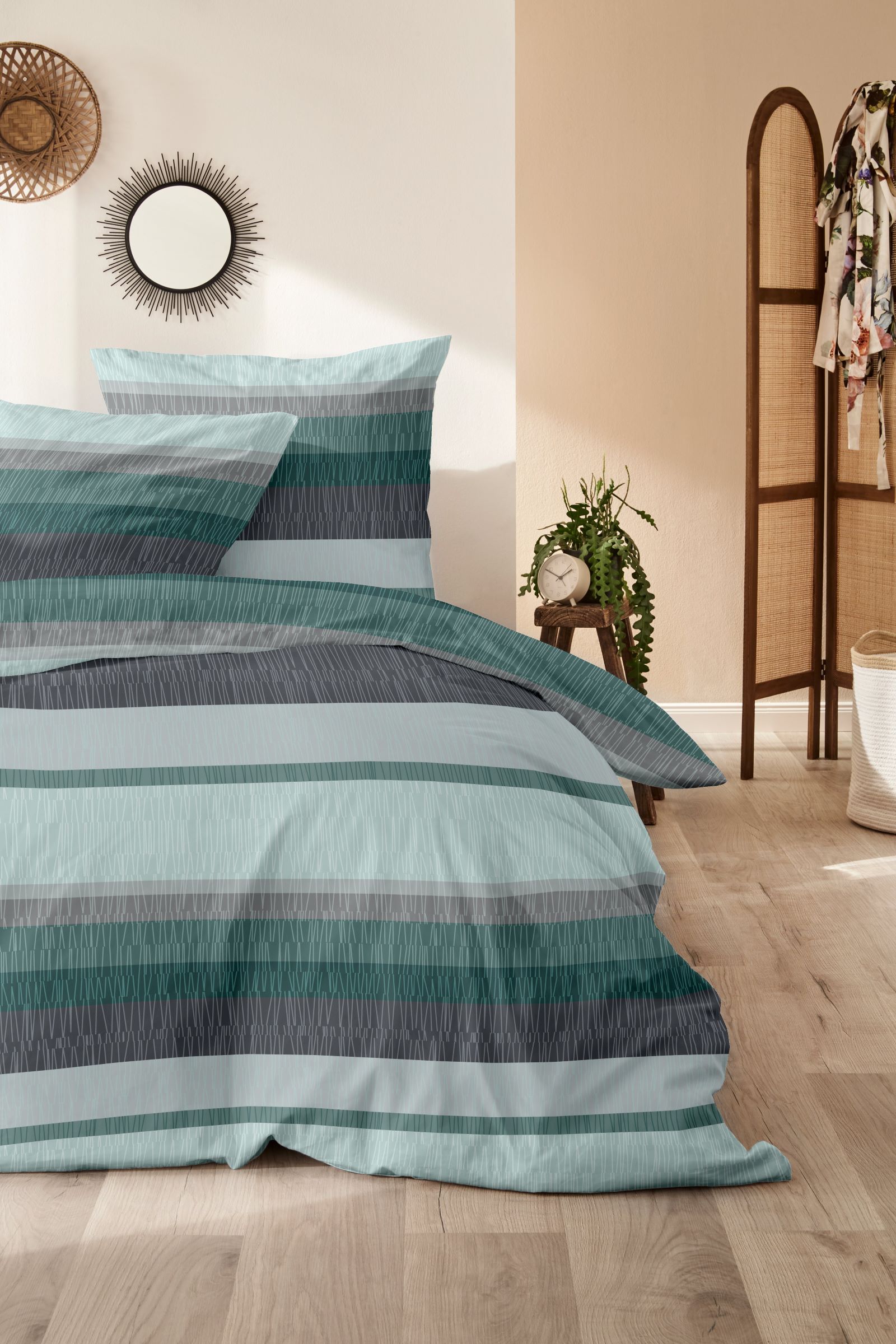 Westminster Biber Bettwäsche 135x200 Streifen grau grün salbei 172165-55 von Westminster