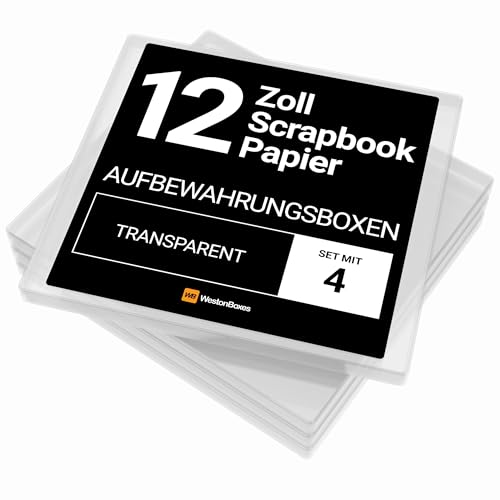 WestonBoxes Große Aufbewahrungsboxen für Scrapbooking, 12,5 x 13,5 Zoll (31 x 33,5 cm) - 4er Set Kunststoffboxen mit Deckel Bietet viel Platz für 12x12 Zoll Papier und Scrapbooking-Zubehör. von WestonBoxes
