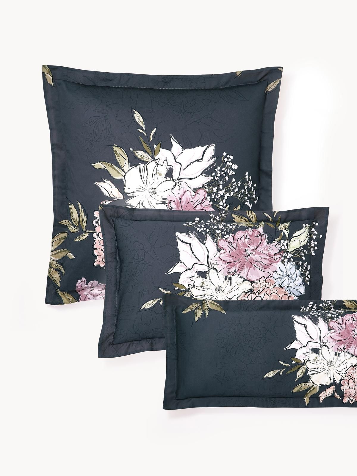 Baumwollsatin-Kopfkissenbezug Margot mit Blumen-Print von Westwing Collection