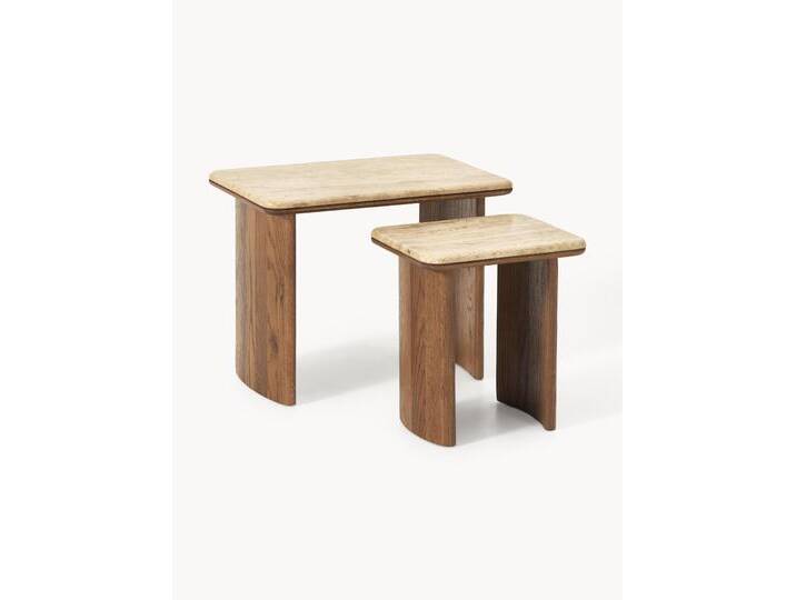 Beistelltische Chandler aus Eichenholz mit Travertinplatte, 2er-Set von Westwing-Collection