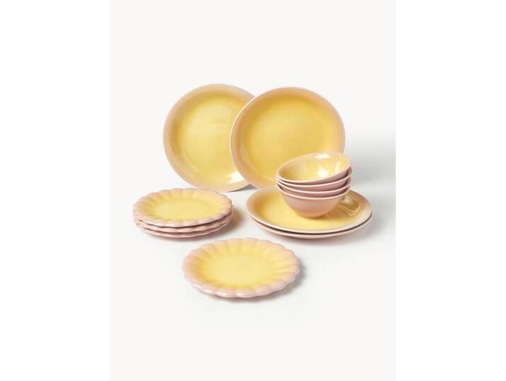 Handgefertigtes Geschirr-Set Marguerite, 4 Personen, 12er-Set von Westwing-Collection