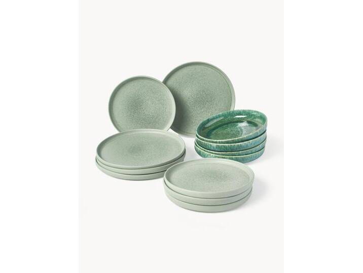 Handgemachtes Geschirr-Set Pam mit reaktiver Glasur, 4 Personen, 12er-Set von Westwing-Collection