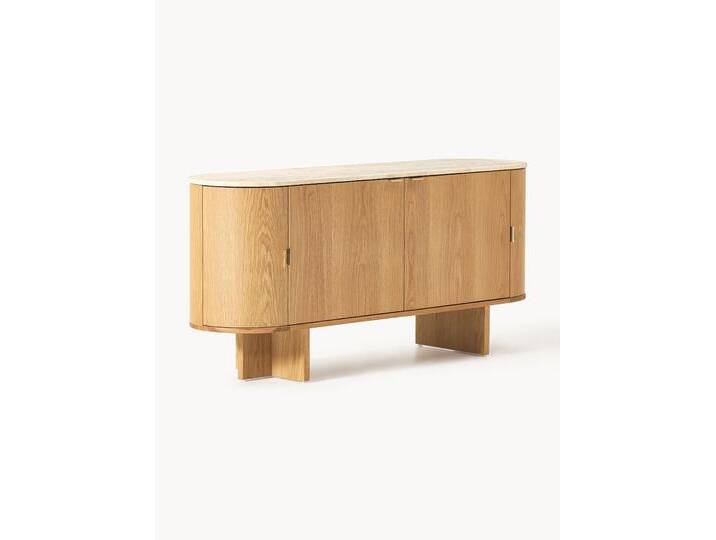 Holz-Sideboard Zumi mit abgerundeten Ecken und Travertinplatte von Westwing-Collection