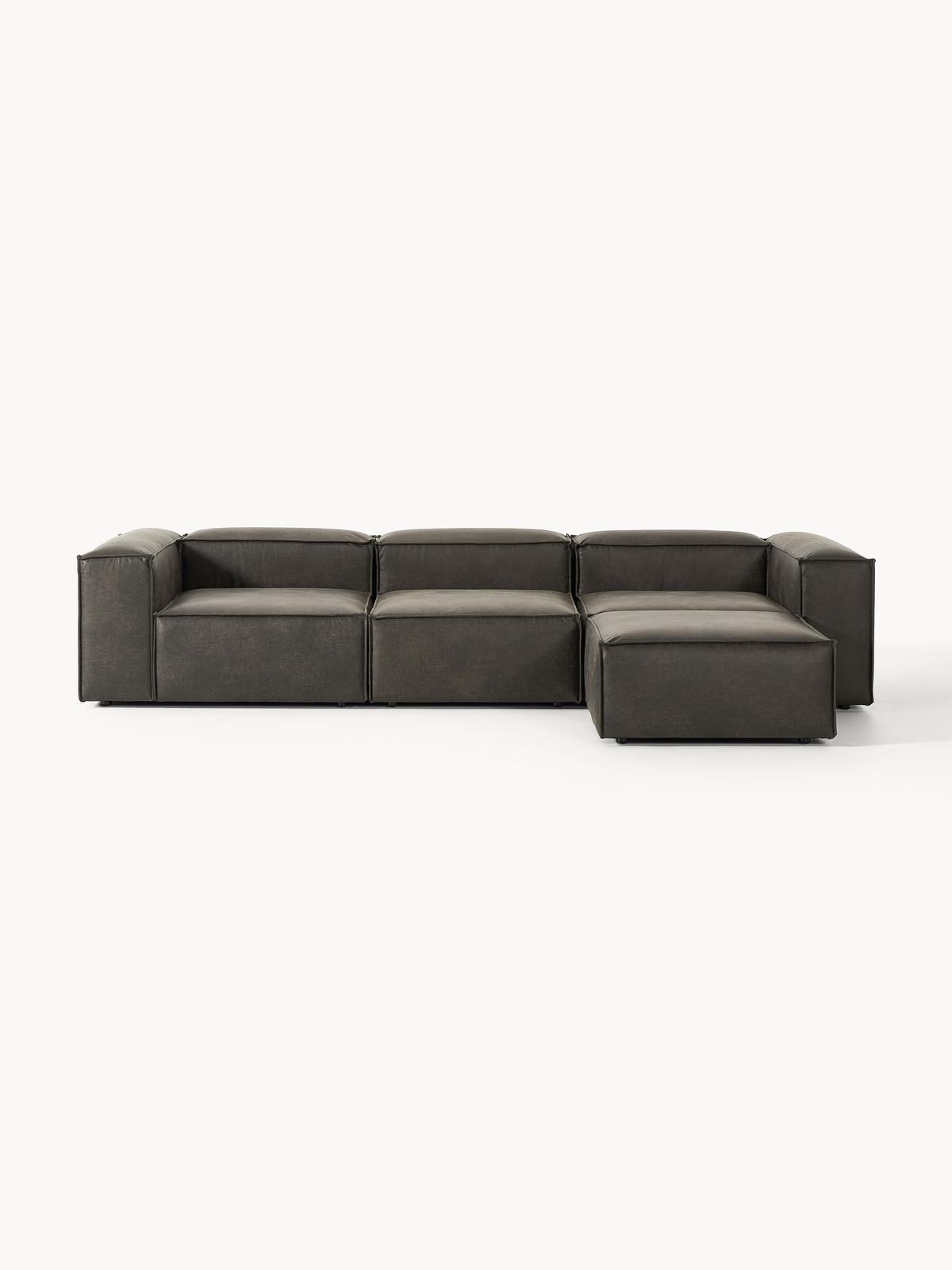 Modulares Sofa Lennon (4-Sitzer) aus recyceltem Leder mit Hocker von Westwing Collection