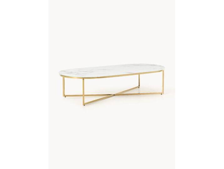 Ovaler Couchtisch Antigua mit Glasplatte in Marmor-Optik von Westwing-Collection