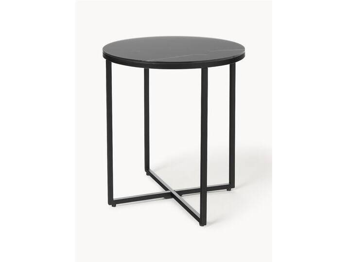 Runder Beistelltisch Antigua mit Glasplatte in Marmor-Optik von Westwing-Collection