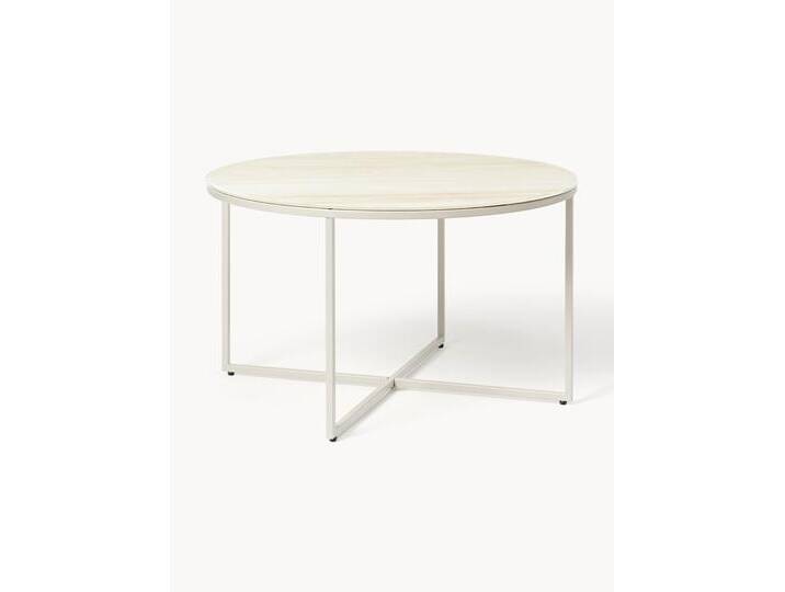 Runder Couchtisch Antigua mit Glasplatte in Travertin-Optik von Westwing-Collection